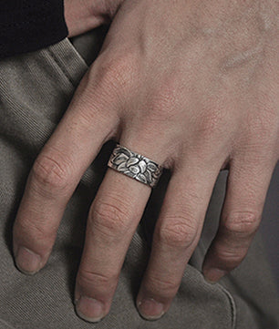 Buddhism Jewelry Like Vintage And Old Real Silver Plated Prajna Paramita Heart Sutra Lotus Ring