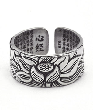 Buddhism Jewelry Like Vintage And Old Real Silver Plated Prajna Paramita Heart Sutra Lotus Ring