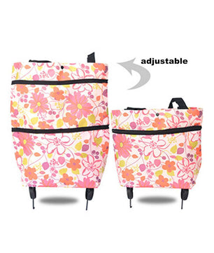 2 in 1 Foldable Shopping Cart with Wheels Premium Oxford Fabric Multifunction Shopping Bag Organizer High Capacity