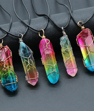 Hot Selling Stone Crystal Pillar Tree Of Life Pendant Ins Fashion Necklace