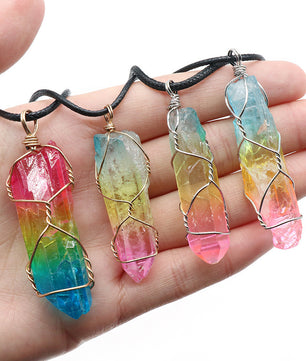 Hot Selling Stone Crystal Pillar Tree Of Life Pendant Ins Fashion Necklace