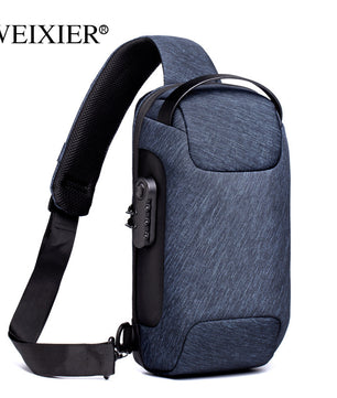 Waterproof USB Anti-theft Bag Men Oxford Crossbody Shoulder Bag Sling Multifunction Short Travel Messenger Chest Pack