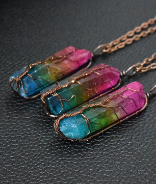 Hot Selling Stone Crystal Pillar Tree Of Life Pendant Ins Fashion Necklace