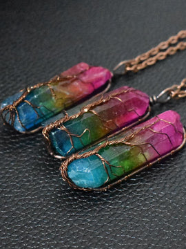 Hot Selling Stone Crystal Pillar Tree Of Life Pendant Ins Fashion Necklace