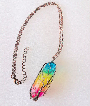 Hot Selling Stone Crystal Pillar Tree Of Life Pendant Ins Fashion Necklace